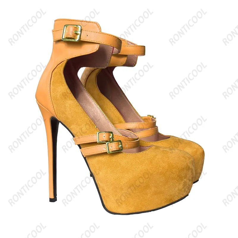 

Ronticool Handmade omen Pumps Sexy Buckle Strap Sexy Stiletto Heel Round Toe Pretty Pink Party Shoes Ladies US Plus Size 5-20