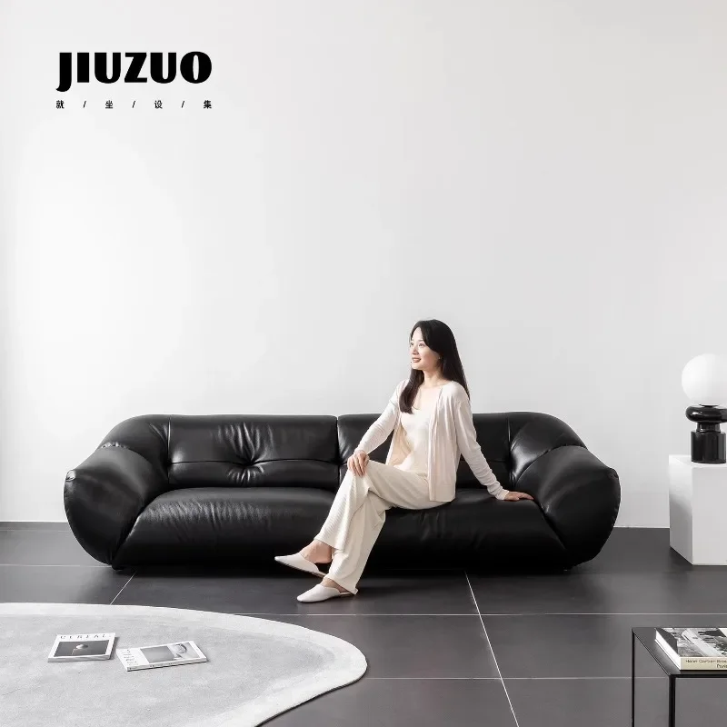 

Lazy slack sofa designer simple black leather three or four people combination