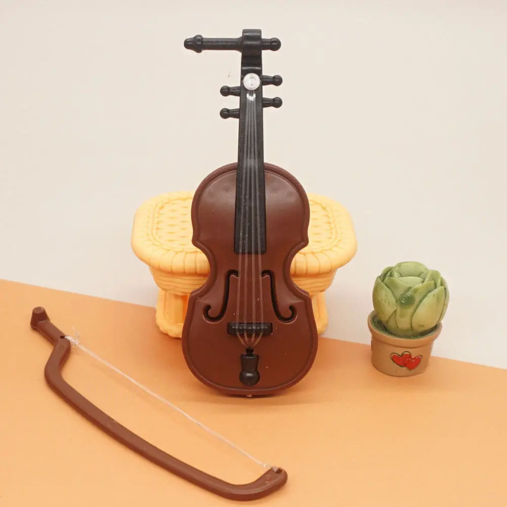 

10Sets Mini Violin Decor Polished Smooth Surface Realistic Desktop Ornament Creative Musical Instrument Models for Home