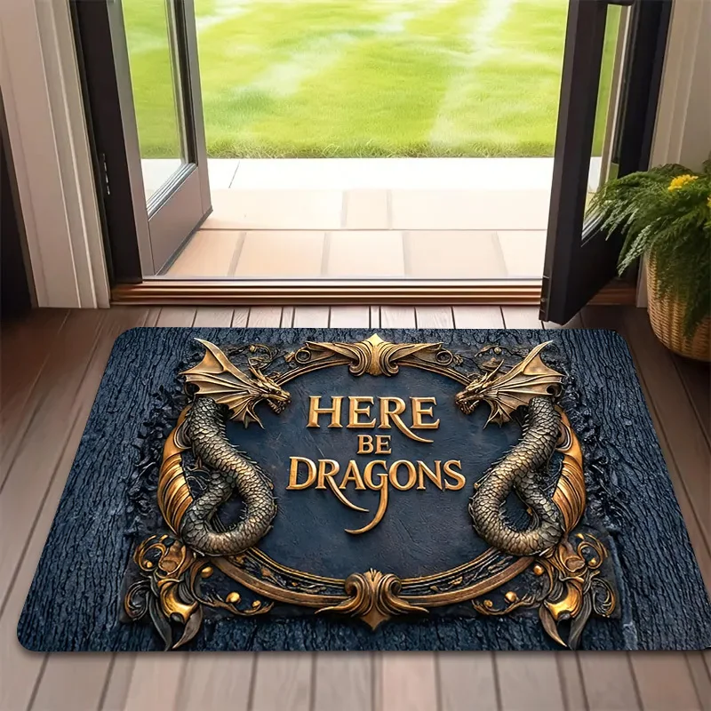 Vintage Double Dragon Crest Doormat Washable Rug For Entrance Patio Indoor Outdoor Home Decor