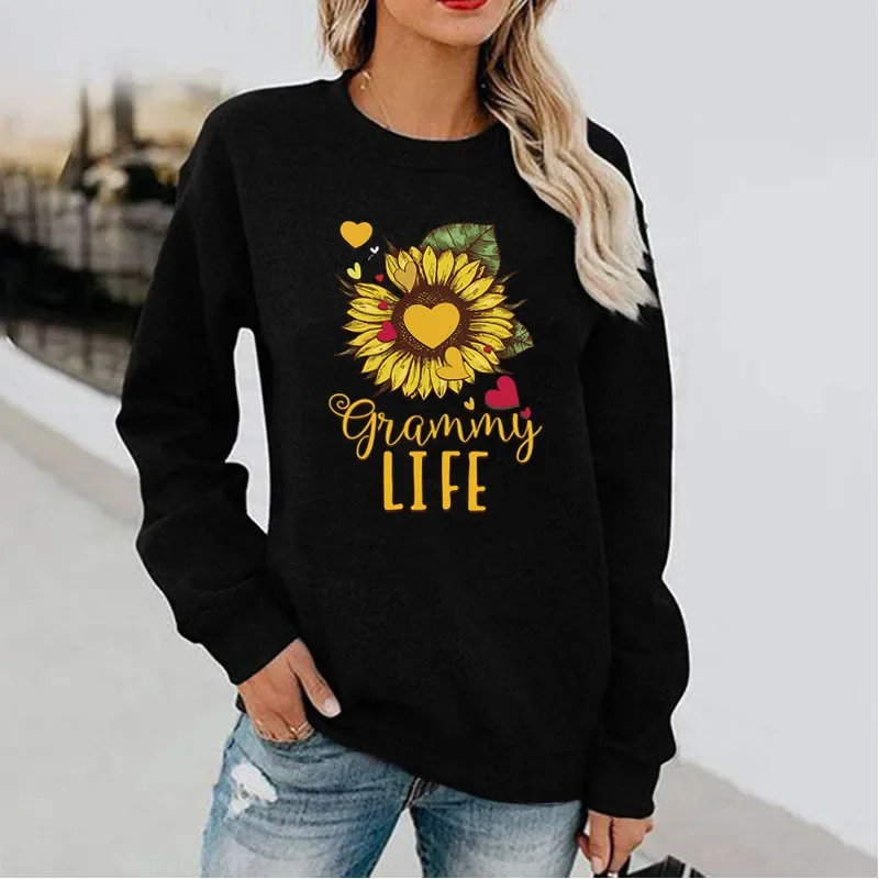 

Sunflower Fun Print Long Sleeve Hoodless Crewneck Hoodie Sweatshirt Clothes Women Clothing Sweatshirts