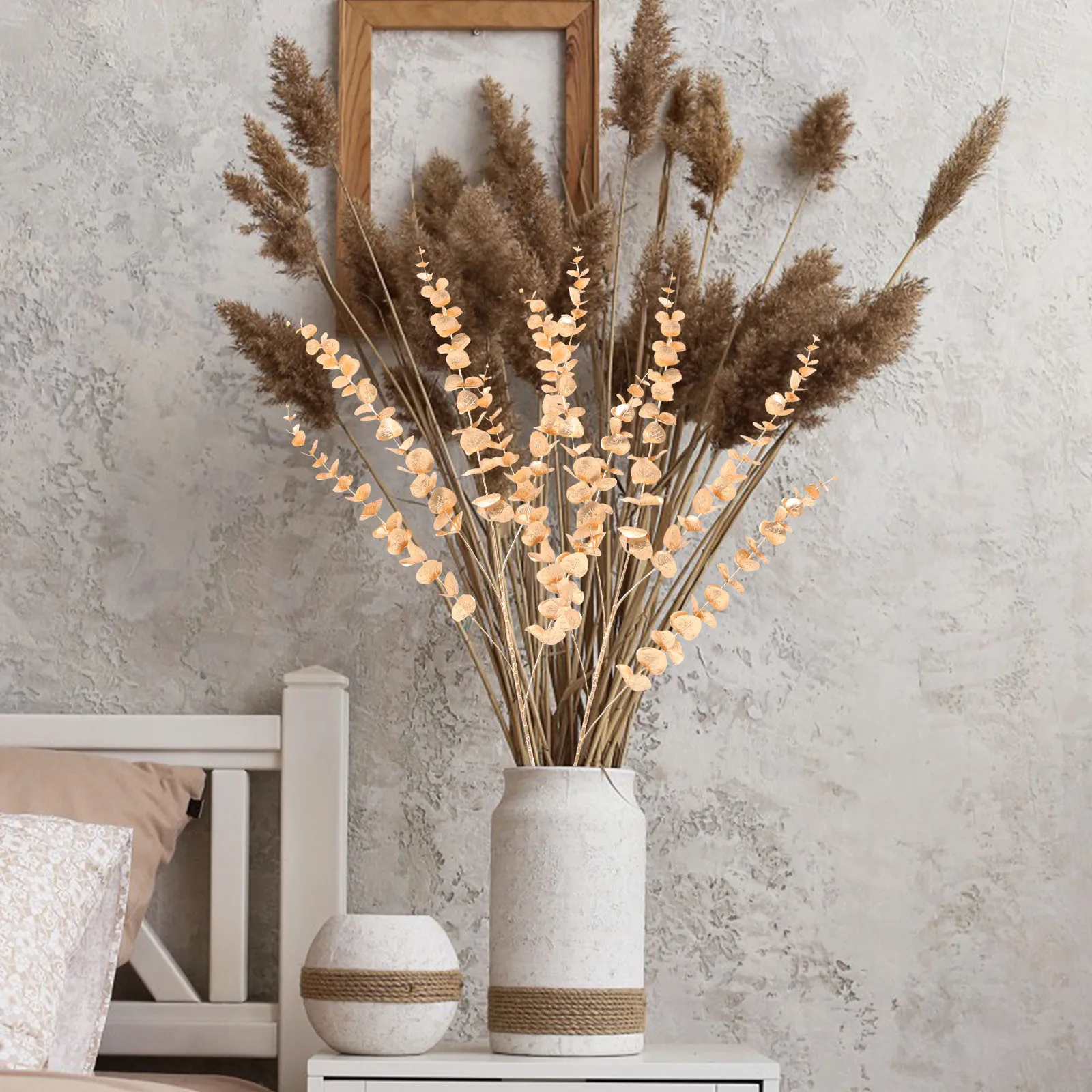 

4pcs Golden Fake Eucalyptus Leaves Stems Real Touch Artificial Plants For Vase Decor Home Wedding Party Centerpiece Faux