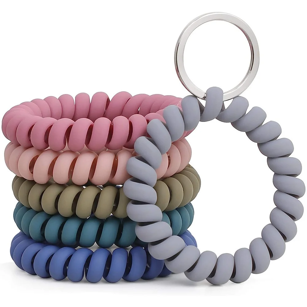 3PCS Stretchable Wristband Wristlet Keychain Spring Flexible Spiral Wrist Band Bracelet Key Holder for Gym Pool ID Badge Sports