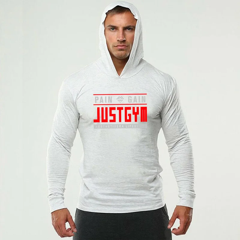 Muscleguys Fitness Hooded Long Sleeve T Shirt Men Workout Cotton Slim Fit Bodybuilding T-Shirt Male Gym Workout Jogger Clothing