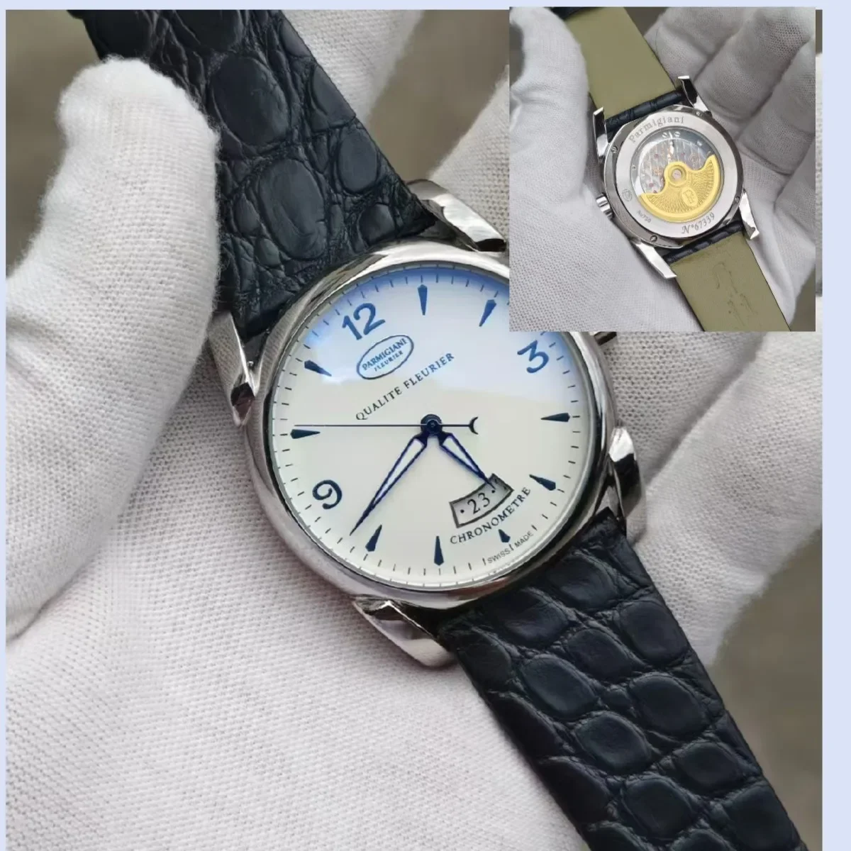 Parmigiani-leurier relógio mecânico automático masculino, vidro de safira japonês pulseira de couro de bezerro mecânico feito à mão relógio personalizado