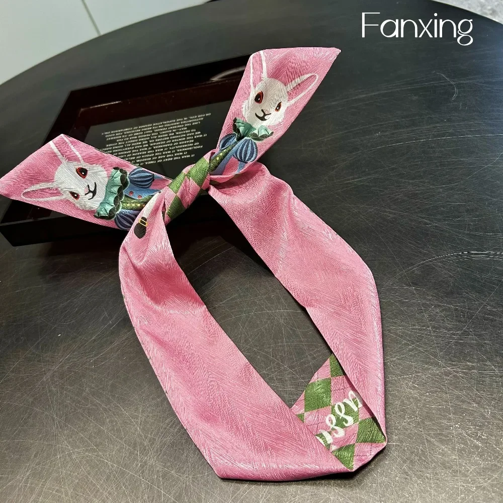 Crossed Headband Sweet Bow Silk Scarf Original Rabbit Print Rabbit Ears Wire Headband