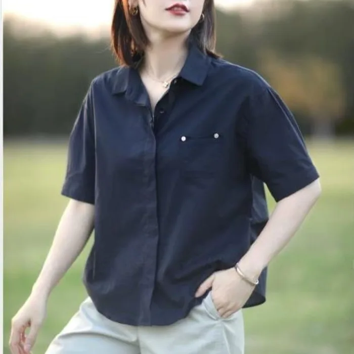

plus Size Women's Casual Short Sleeve Shirt Fashionable Outerwear Belly Covering Breathable Comfortable Chinese Style Commute
