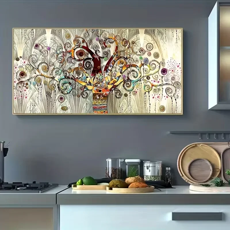 Multiple sizes 1pc frameless Large size Canvas Painting,1pc Extra Large Canvas Wall Art - Tree of Life Painting with Golden Acce
