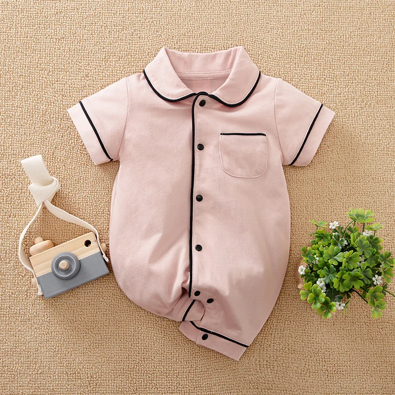 Comfortable And Soft Cotton Newborn Baby Rompers Short Sleeve Infant Girl Solid Color Jumpsuit Basic Clothing Pajamas Outfits