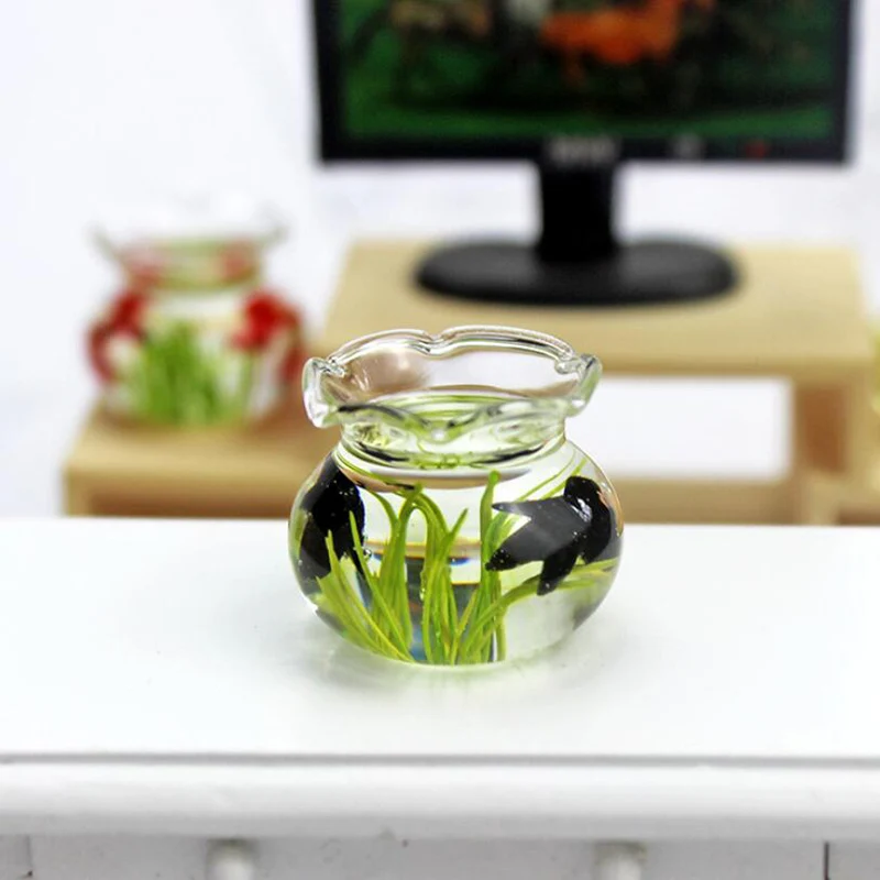 Pecera de cristal en miniatura para casa de muñecas, acuario para decoración de casa de muñecas, adorno para el hogar, juguetes de juego de simulación para niños, 1:12