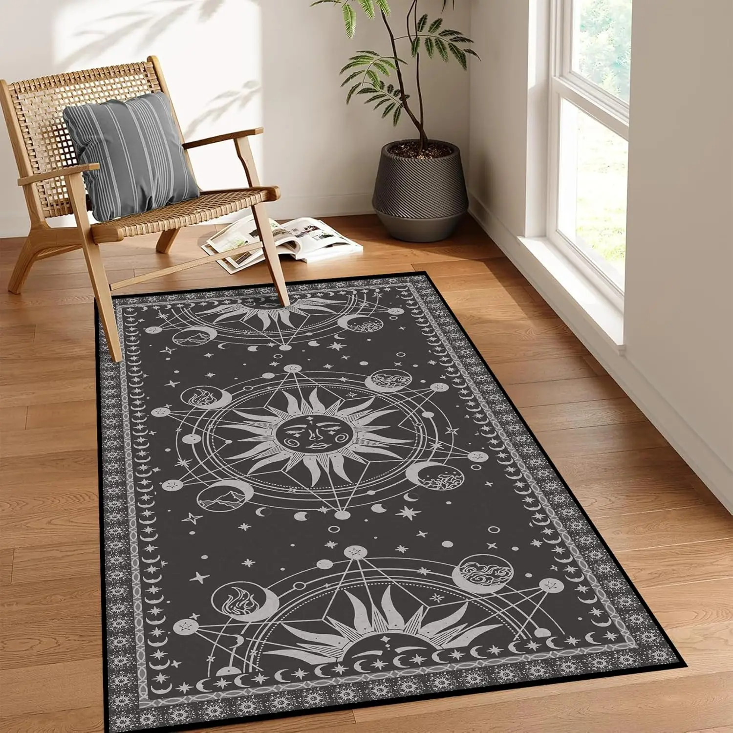

Sun and Moon Rug Boho Celestial Area Rugs for Bedroom Dorm Living Room Bohemian Occult Crescent Solar Stars Galaxy Floor Mat