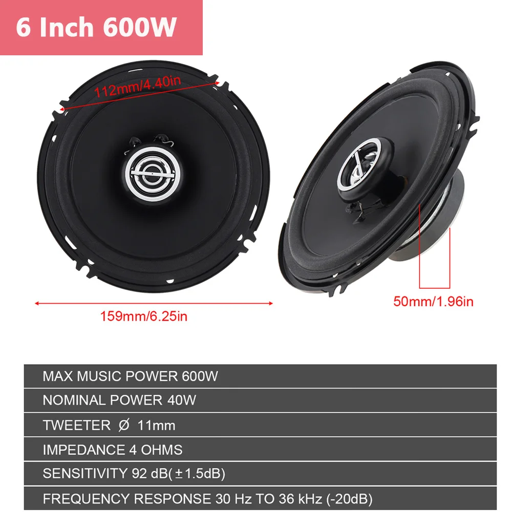 Altoparlanti per auto 2 pezzi 4/5/6/6, 5 pollici Subwoofer per porta Car Audio musica coassiale Stereo altoparlante automobilistico a frequenza completa per auto