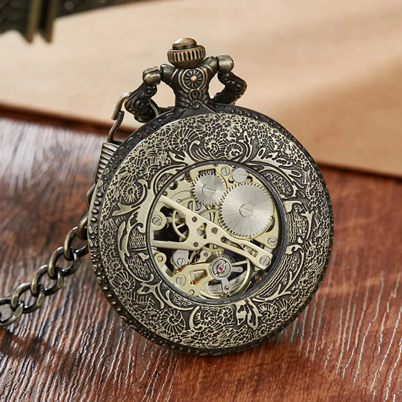 Factory direct sales Carved Retro Bronze Mechanical Pocket Watch Men Women Dropshipping Pocket Watch Pocket