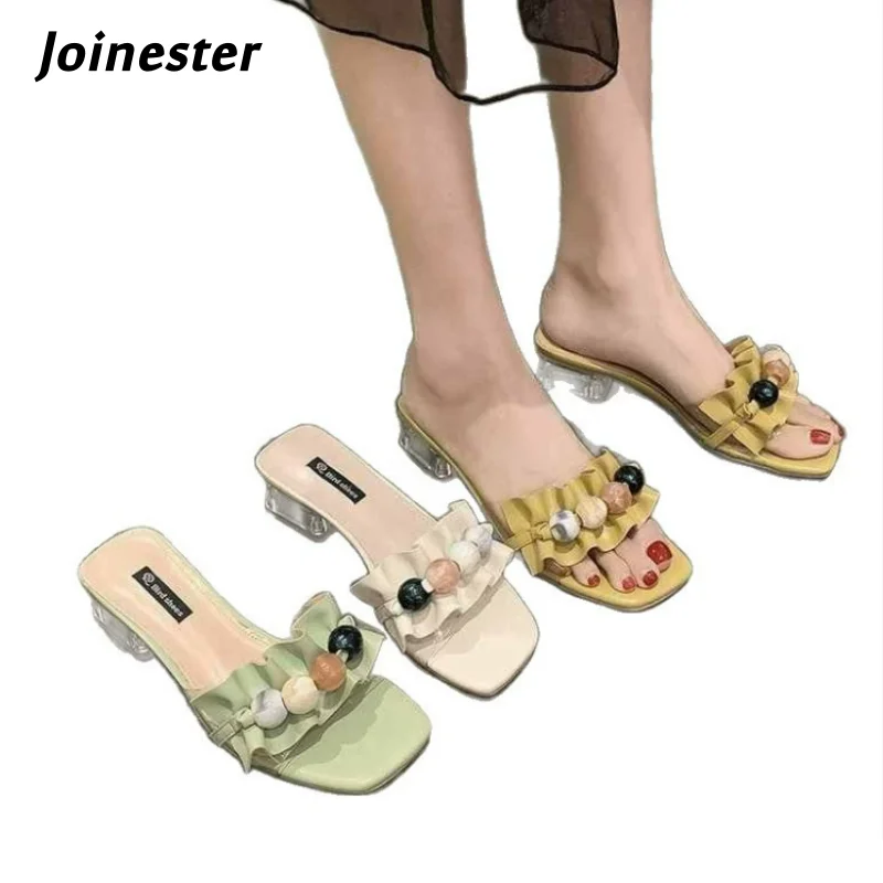 

Open Toe Chunky Heel Fashion Summer Slipper for Women Casual Dress Pumps Ladies Outdoor Seaside Beach Footwear with Beads