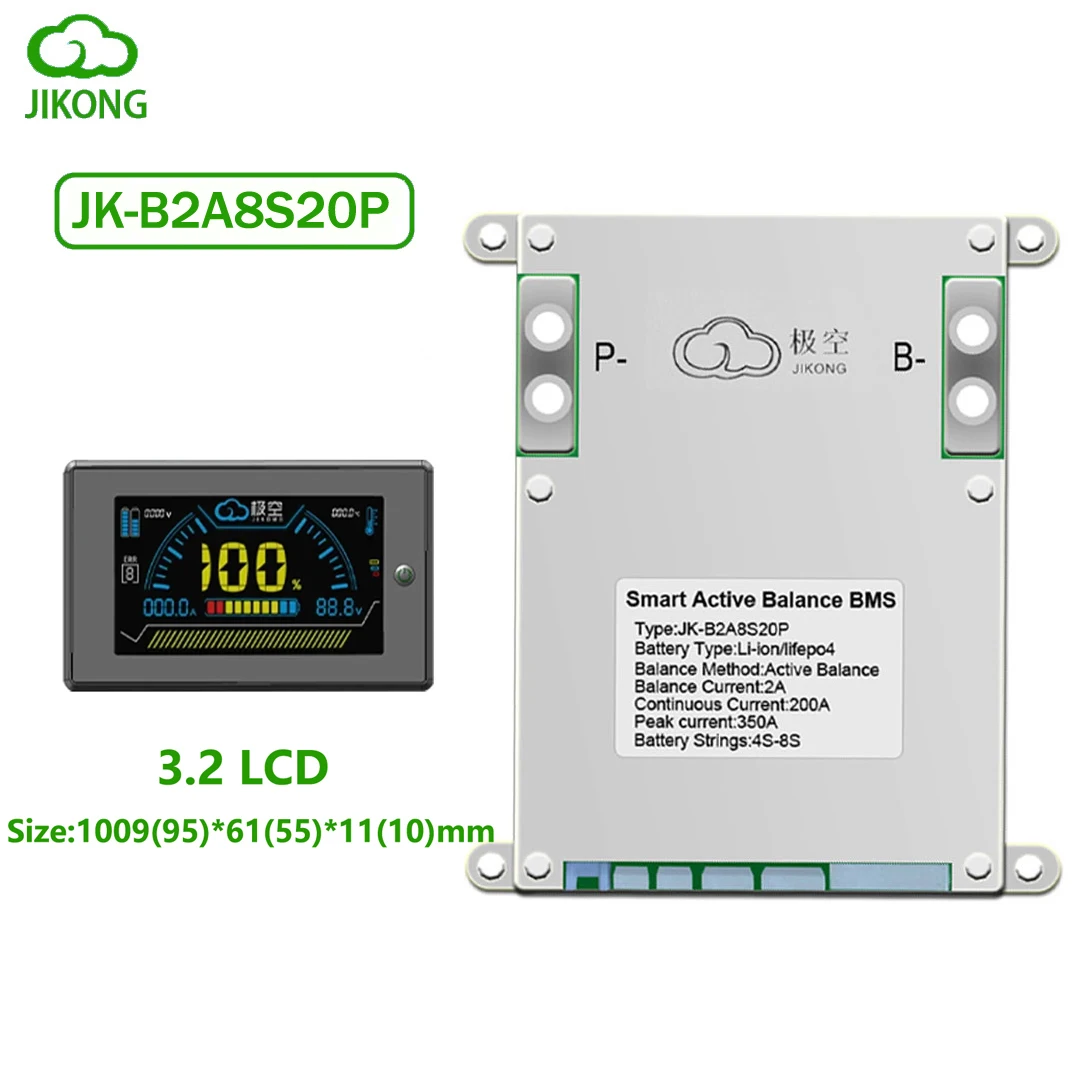JK BMS B2A8S20P Smart JKBMS 2A Actieve balans Lifepo4-batterij 4S 12V 5S 6S 7S 8S 24V 200A Li-Ion LTO 18650 Camping RS485 JIKONG