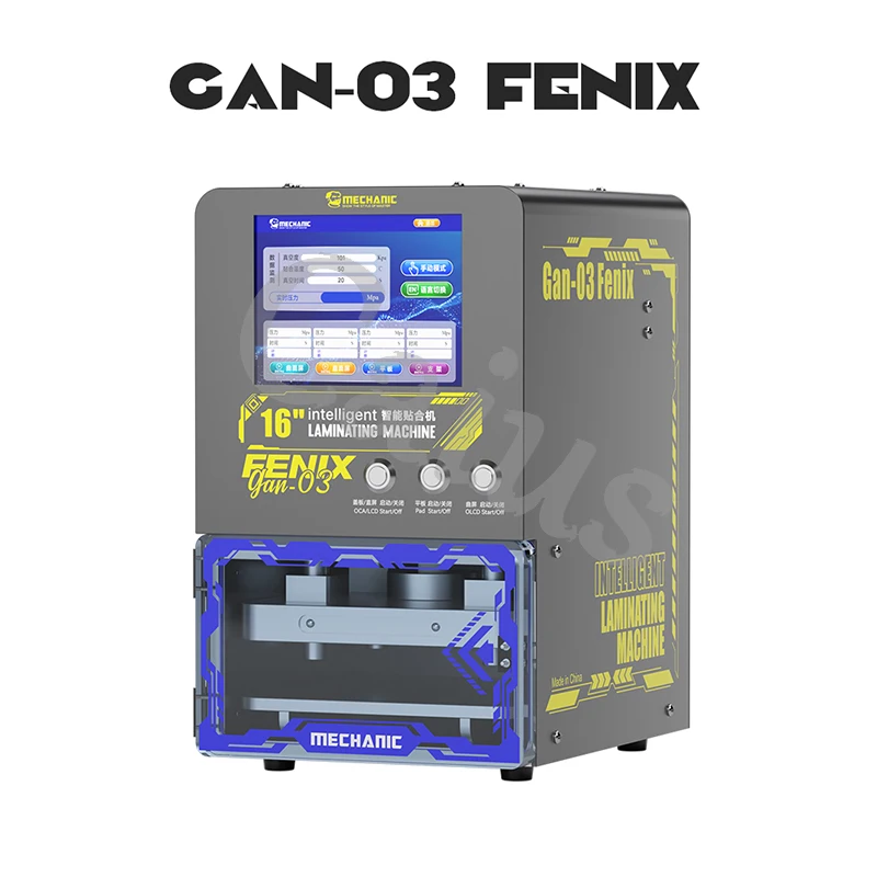 آلة الترقق MECHANIC GAN-03 Fenix LCD OCA، تدعم إصلاح الشاشة المستقيمة والمنحنية بحد أقصى 16 بوصة، آلة تغليف الفراغ