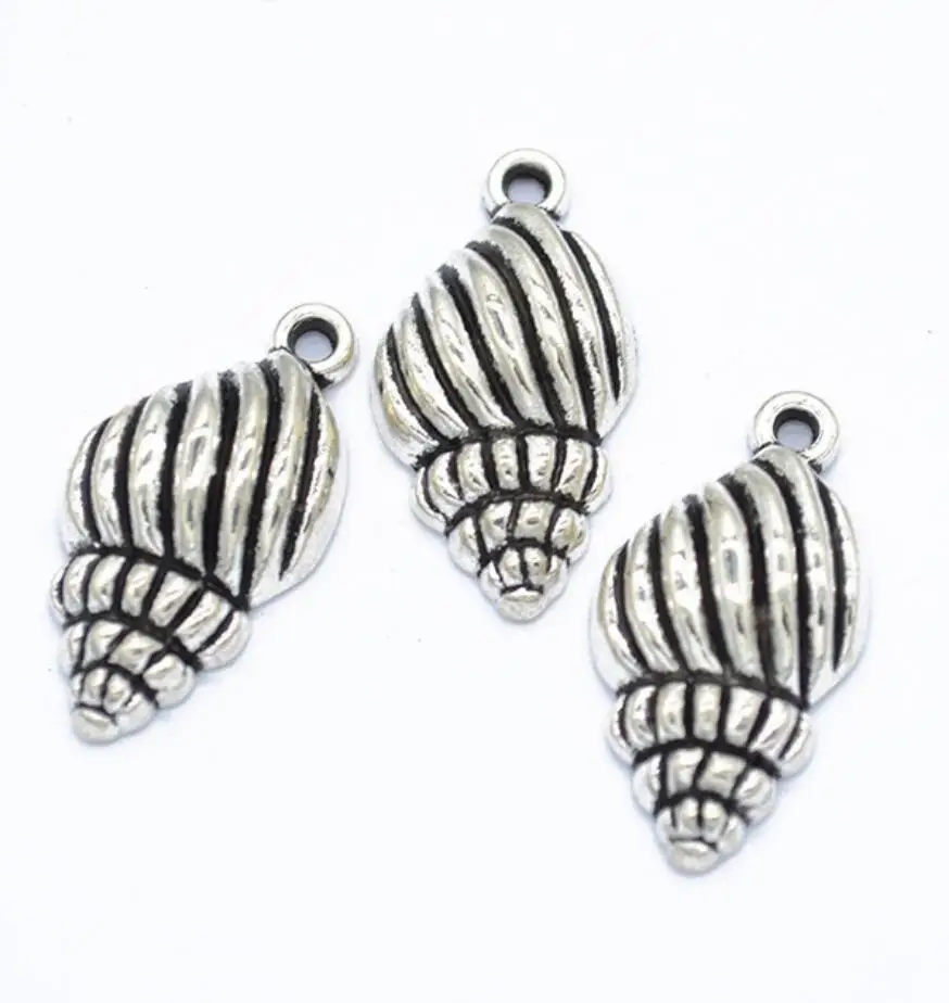 50pcs Charms double sided shell 25*13mm Antique Making pendant fit,Vintage Tibetan Silver Plated ,DIY bracelet necklace F0309