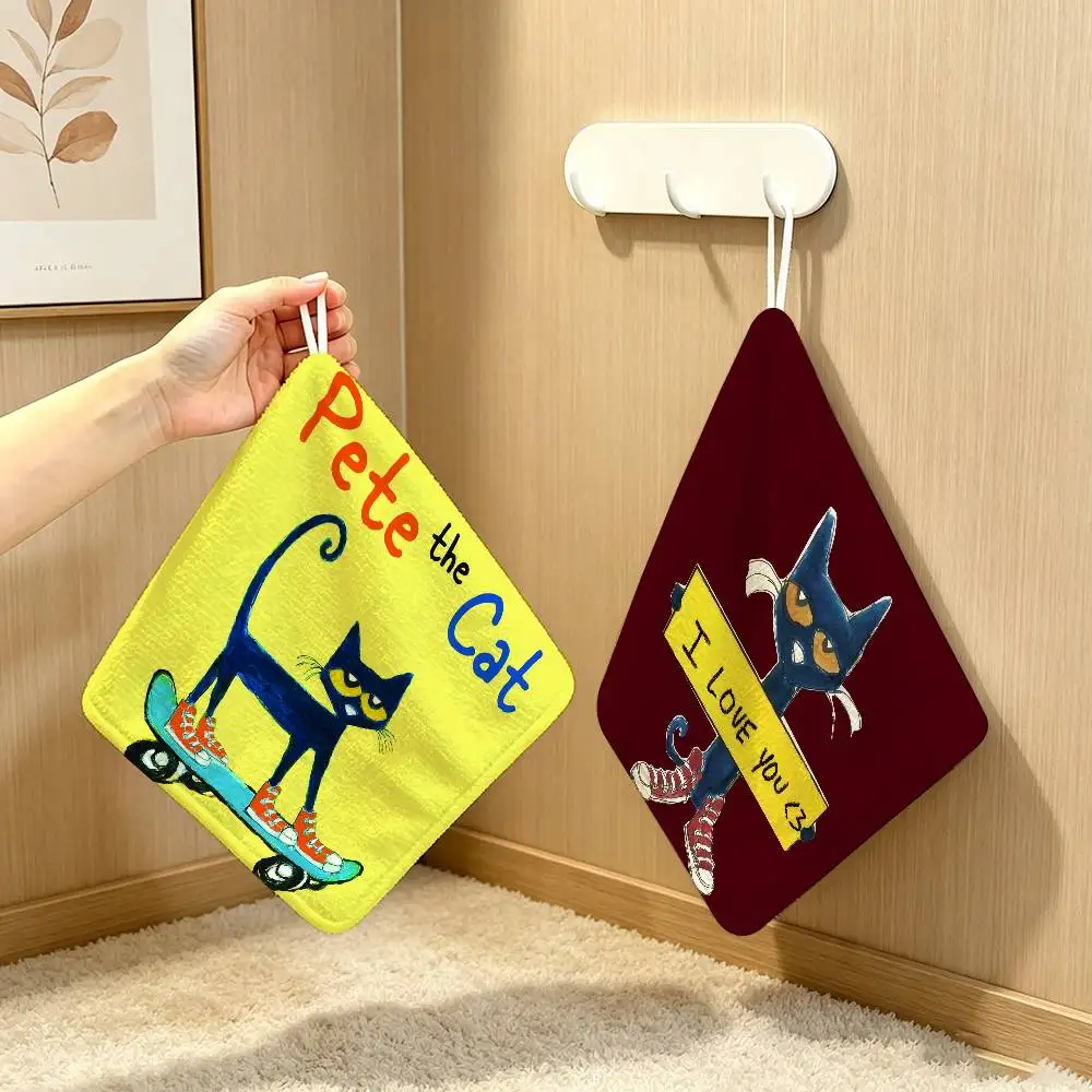 Cartoon P-Pete t-the C-Cat   Hanging Style Hand Wiping Towel Polyester Cotton Anti-fade For Indoor Kitchen Living Room