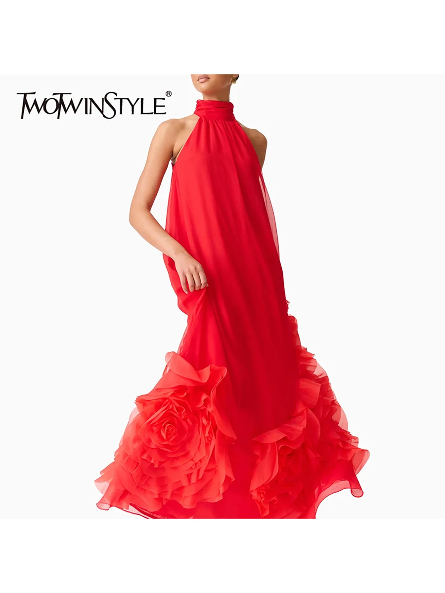 

Платье женское TWOTWINSTYLE с цветочным пэчворком, однотонное, с воротником-стойкой, без рукавов, с завышенной талией, свободное, длинное, модное, 2026