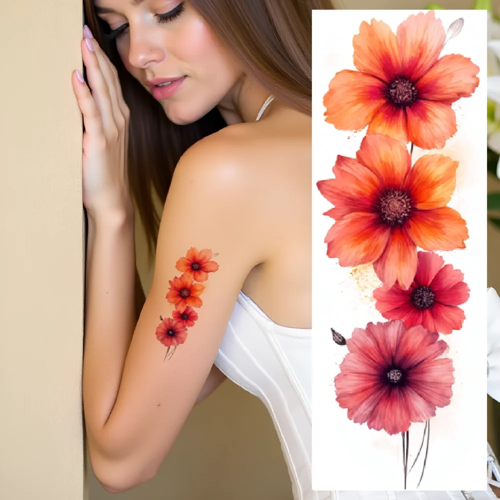 

9pcs Temporary Tattoo Flower Illustrations Waterproof Long-lasting Body Stickers Floral Art Petal Designs For Cheeks Children
