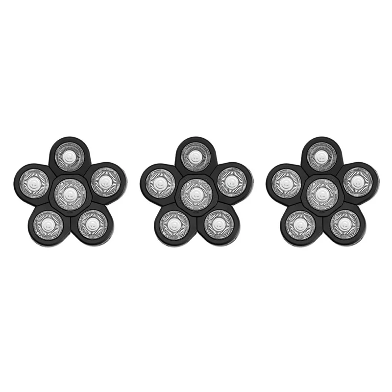 ABYO 3X เครื่องโกนหนวดไฟฟ้าหัวมีดโกนหนวดไฟฟ้าเปลี่ยนหัว 6 ใบมีดหัวเครื่องโกนหนวด Bald สีดํา