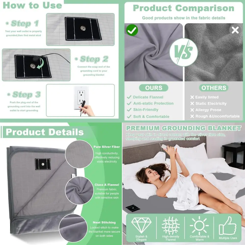 

Enhanced Sleep Grounding Blanket, Relaxation Earthing Throw, 50x60 Gray Bedding Cover