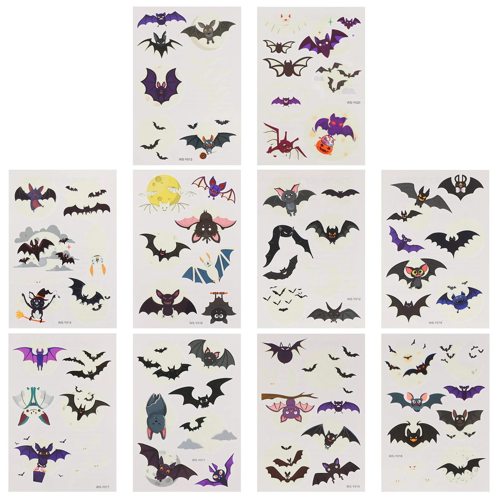 

10 Sheets Stickers Halloween Tattoo Bat Tattoos Body Decal Luminous Temporary Child