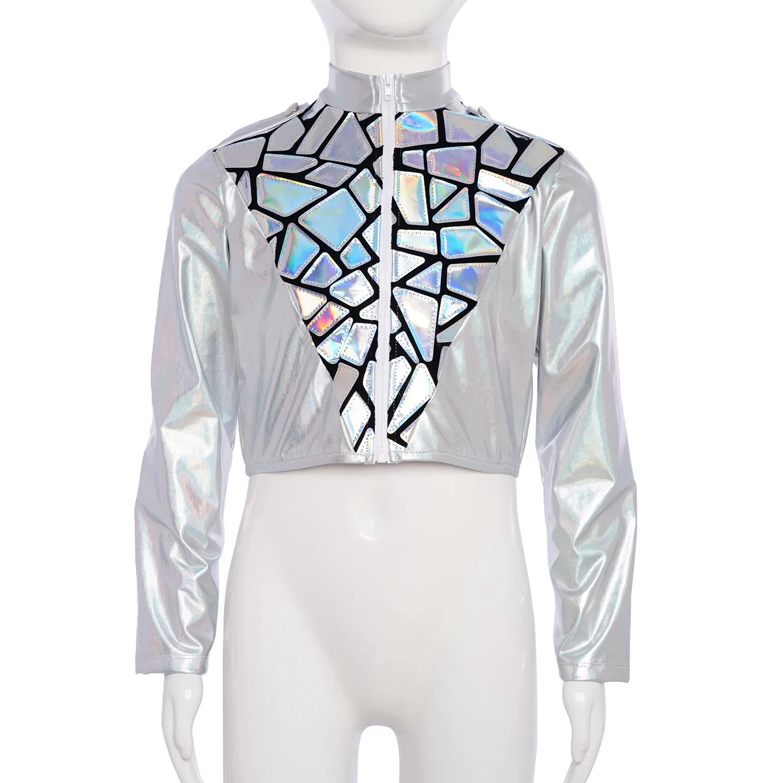 Tenue de danse Jazz Hip-Hop pour enfants garçons et filles, paillettes scintillantes, col montant métallique, manches longues, fermeture éclair, veste courte + pantalon Cargo