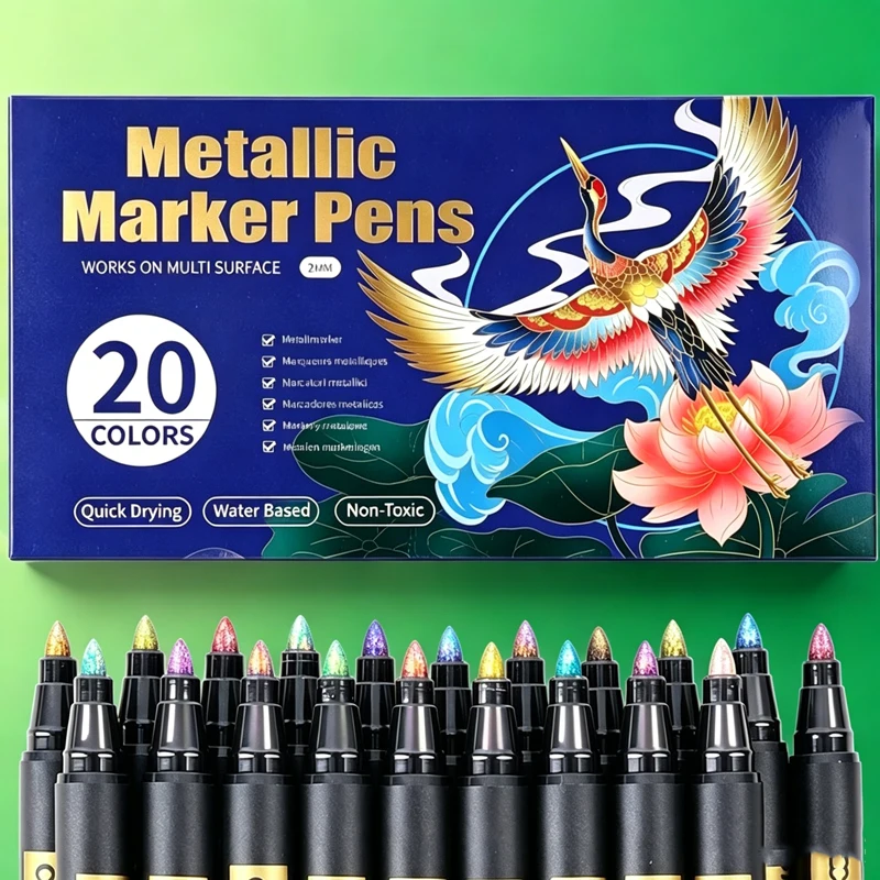 20 Colors Metallic Markers Set Colouring Pens for Mech Painting Golden Paint Marker Pen Silvery Touch Up Paint Model Marker Pen