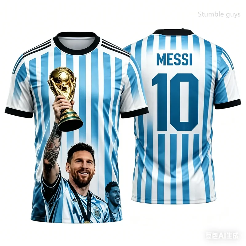 Summer Men Art Portrait Messi Football Printed T-shirt Short Sleeve Casual Sports Jersey Kids Boys Tee Men
