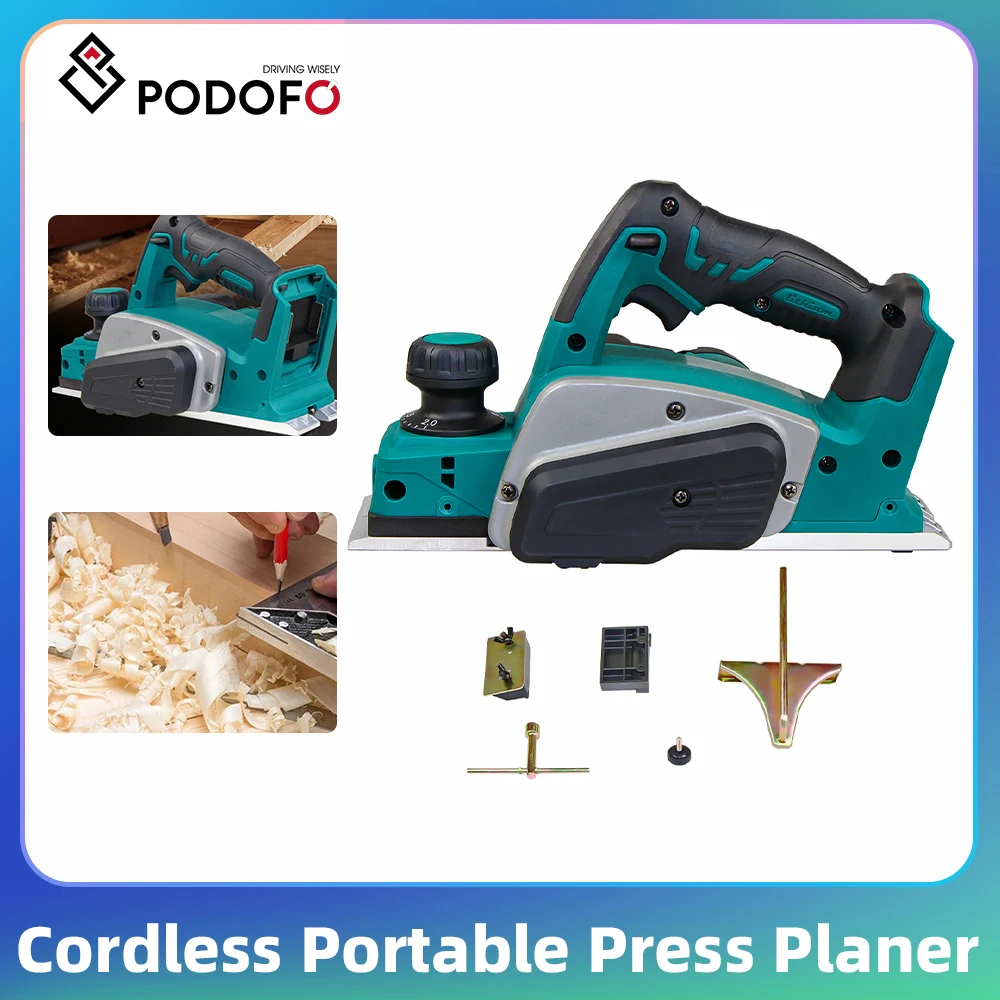 Podofo 82mm 12000RPM Wiederaufladbarer Elektrischer Kabelloser Handgeführter Tragbarer Hobel für Holzbearbeitung, Elektrowerkzeug für 18V Akku