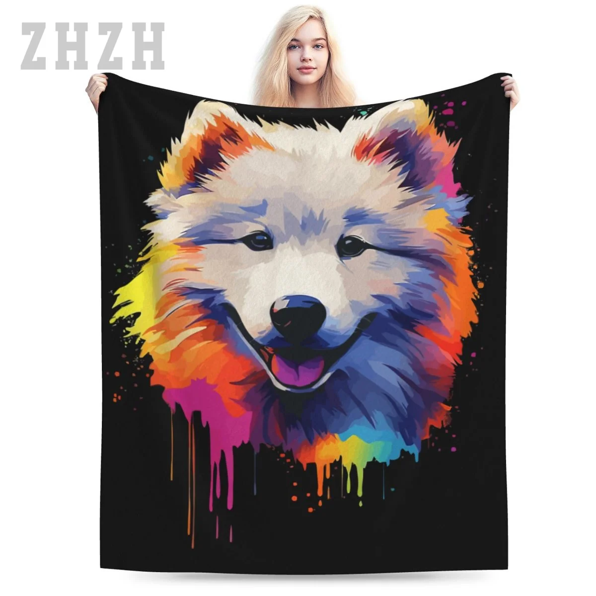 Blanket Samoyed Puppy Flannel Multifunction Outdoor Camping Sofa Cover Keep Warm