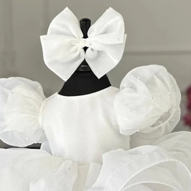 

2025 Girls Bubble Sleeve Princess Dress New Kids Flower Girl Tulle Gown European Style Outfit Costume Birthday Party Wedding