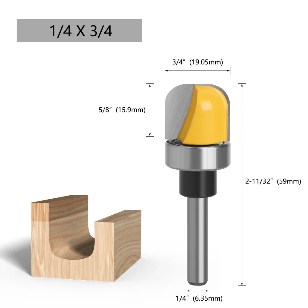 AURWOF Hartmetallbestückter 1/4" & 6mm Schaft Kernfräser-Set 1/2-3/4-1-1/8" Holzbearbeitungs-Nutenfräswerkzeug C06044FX19Y – Detail 10