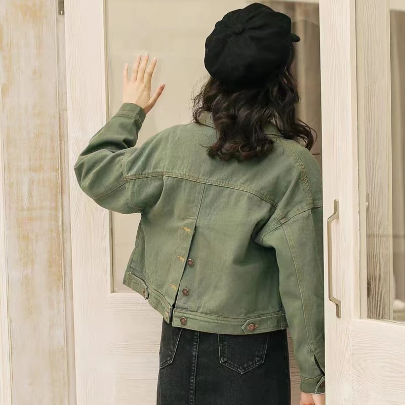 여성용 긴팔 데님 코트, 라펠 탑, 버튼 포켓 재킷, 모노크롬, 캐주얼, 루즈한 아우터, 봄, 가을