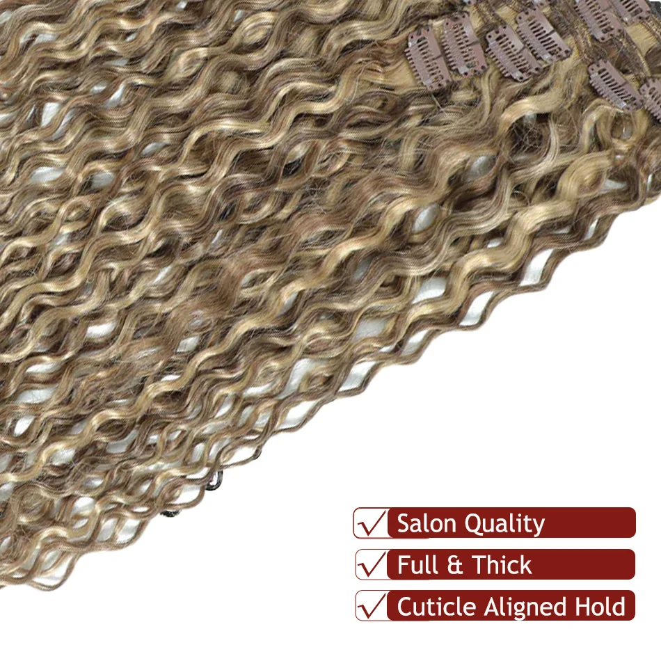 Clip In Human Hair Extensions 7Pcs/Set Water Wave Remy Hair Full Head Hair Clips Extensions Human Hair For Woman 16-28Inch