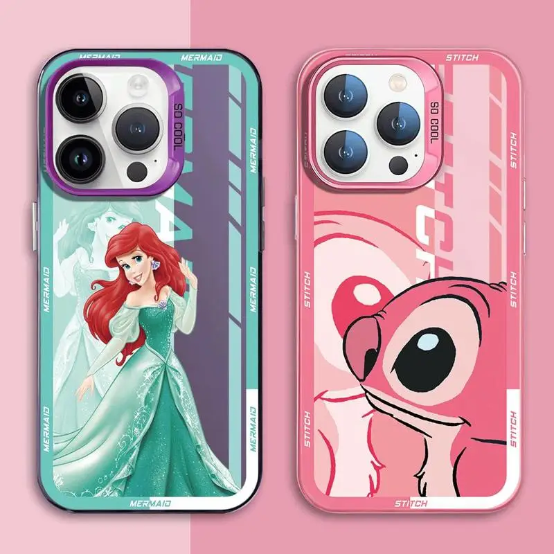 Cute Stitch Mermaid Chip Maleficent IMD Matte Phone Case for iPhone 15 14 13 12 Pro Max Plus Solid Cover Anti-Fingerprint Funda