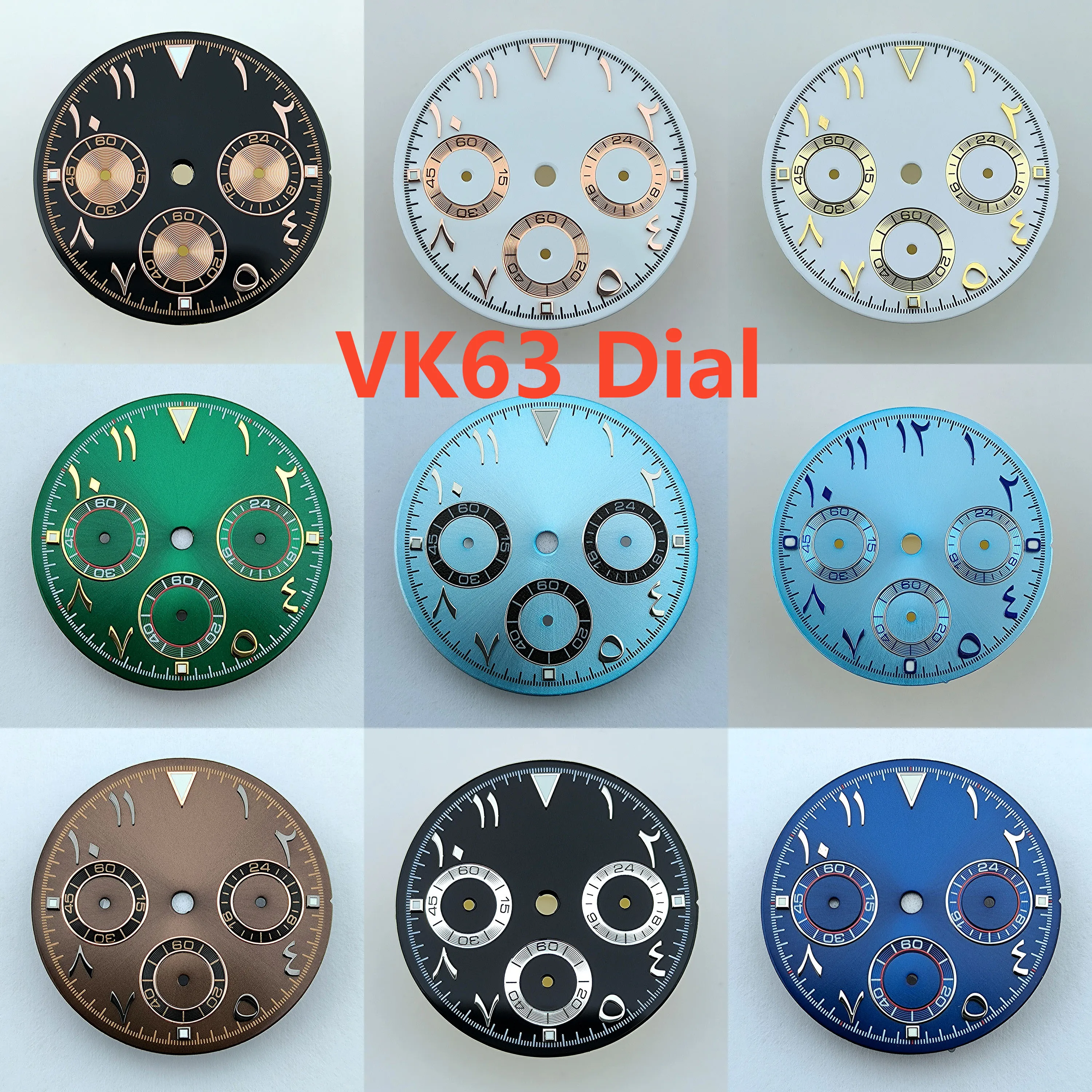 VK63 chronograph dial  Custom/No logo 29mm Arabic numeral Panda dial Green glowing fit VK63 quartz movement watch accessories