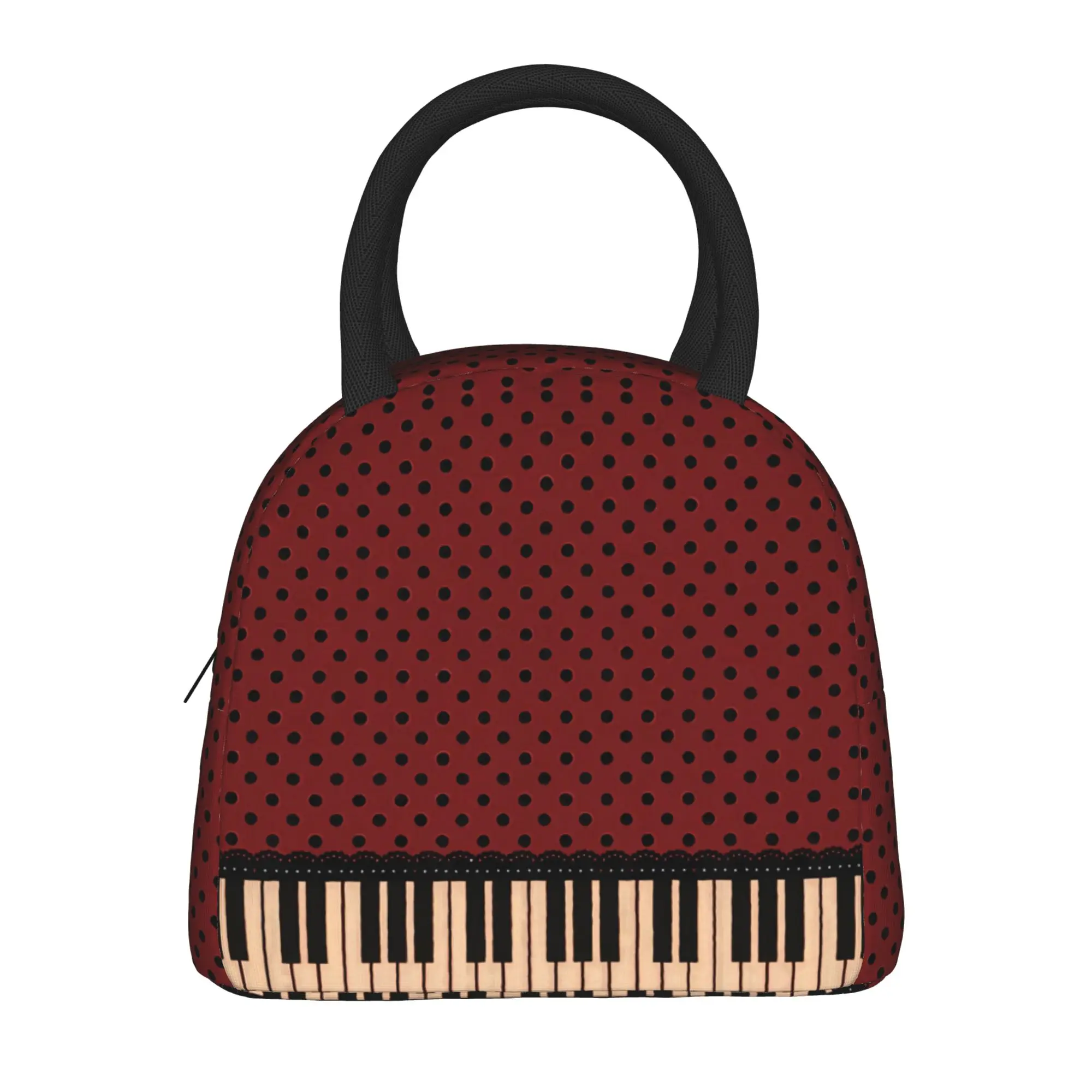 Personalized Piano Mochilas Mujer Polka Dot Print Lunch Bag  Portable Zipper Lunch Box Cooler Bag Oxford Thermal Tote Handbags