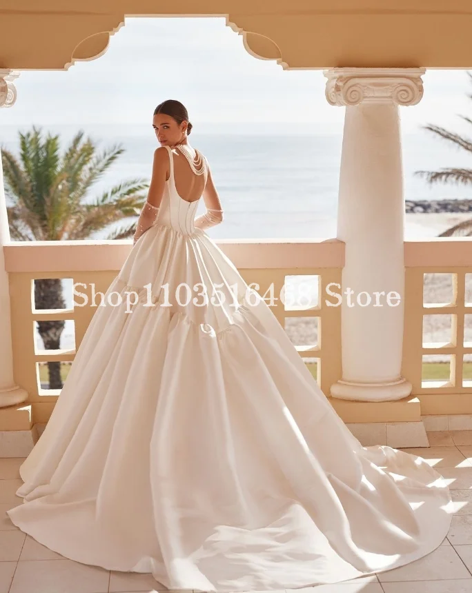 Luxury Satin Halter Wedding Dress 2024 For Women Elegant Silk Surface Pleated Formal Occasion Bridal Gown فساتين حفلة موسيقية