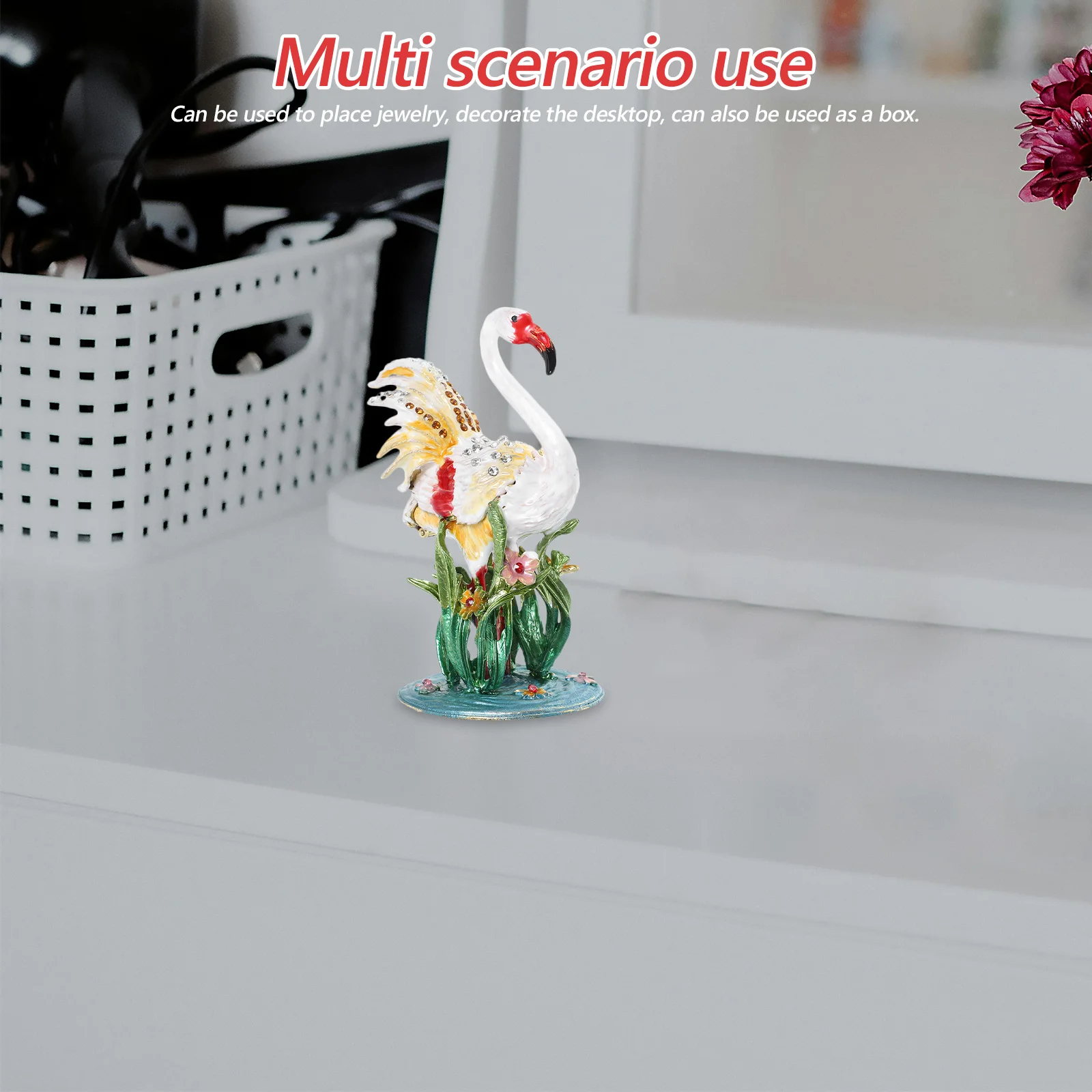 Flamingo Jewelry Box White Mini Trinket Storage Display Case For Ring Necklace Earrings Organizer Decorative Home Desk