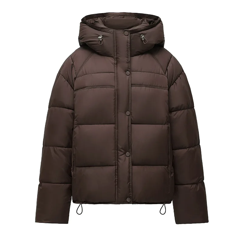Baumwolljacke mit Kapuze, 2025, Winter, neu, locker sitzend, für Damen, schlank und stilvoll aussehen, kleine Statur, sieht groß, warm, kurz, trendig