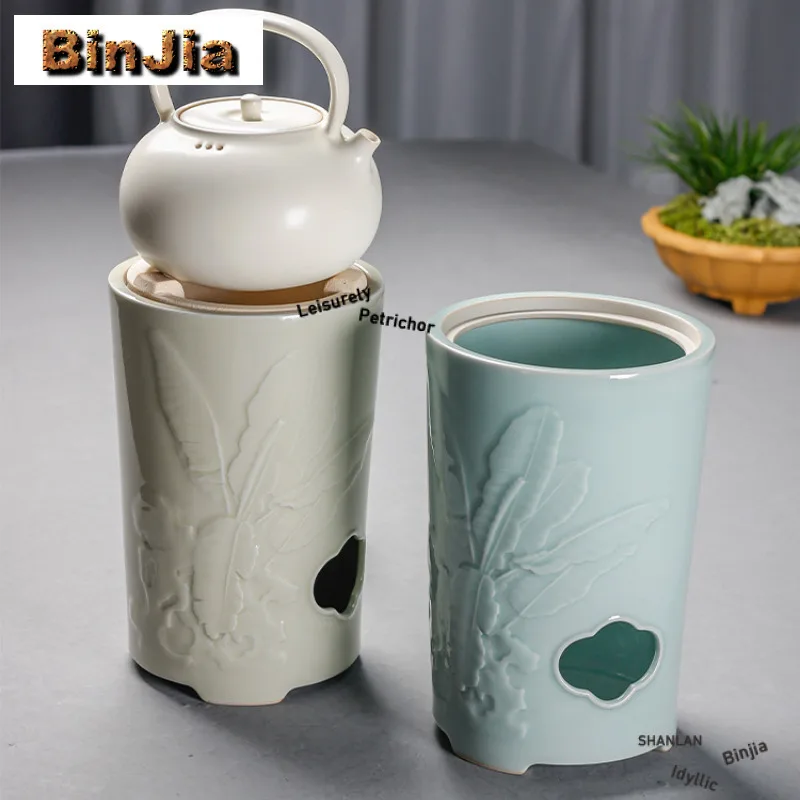Soporte calentador de té de hoja de plátano en relieve, quemador de Alcohol, soporte para hervidor doméstico, horno de carbono para agua hirviendo, juego de té chino