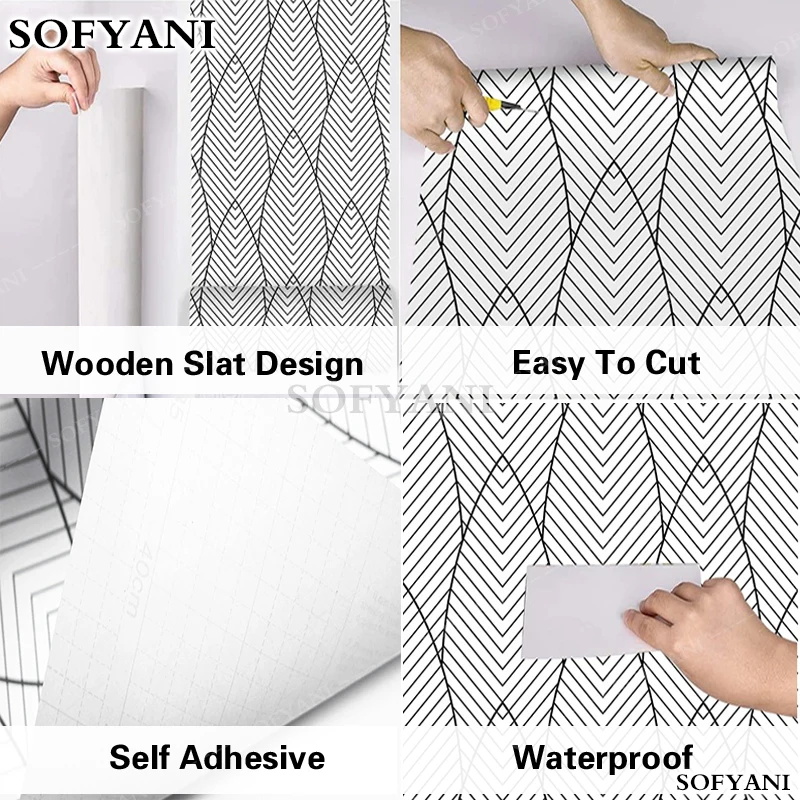 Black white geometric abstract curve peeling wall self-adhesive detachable contact paper suitable for decorating home stickers