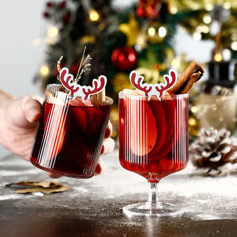 10PCS Christmas Wine Cup Card Santa Hat Wine Glass Decor Ornaments Navidad Noel New Year Gift Christmas Party Decorations