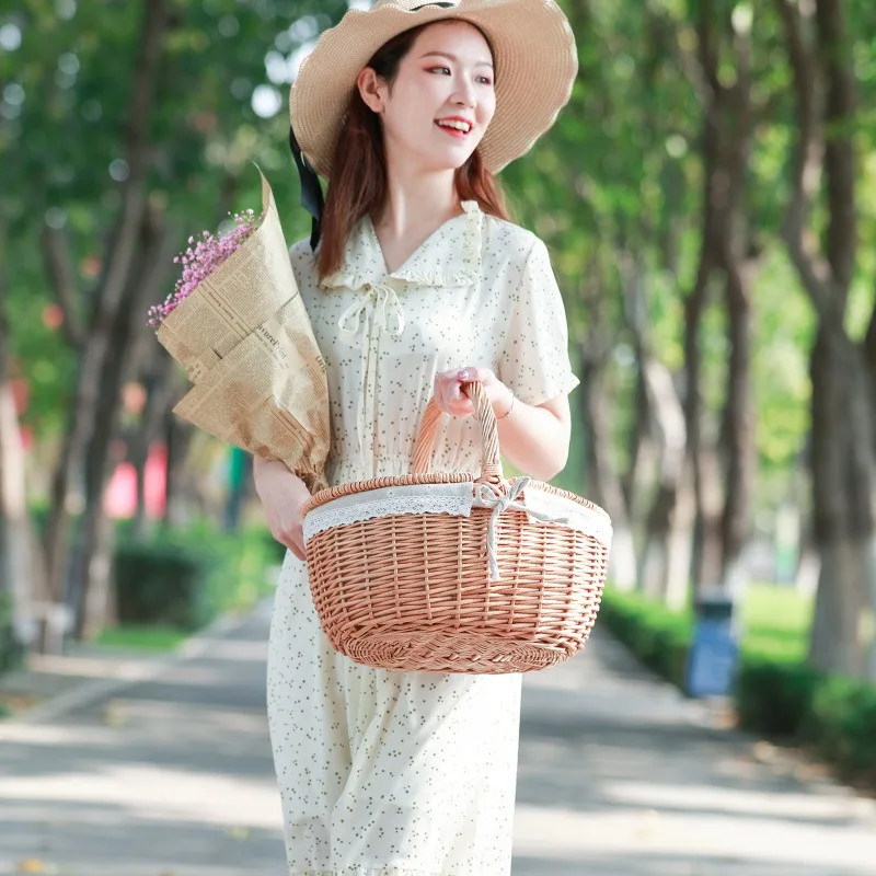 Picnic Rattan Weaving Basket Storage Lightweight Household Vegetable Hand-held Tourism Outdoor Tools Camping Hiking Baskets