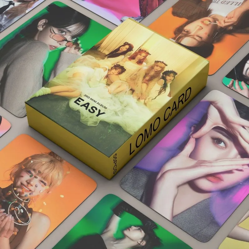 LE SSERAFIM 3rd Mini Album "EASY" LOMO Collectible Card Set - 55-Piece Limited Edition with Custom Storage Case
