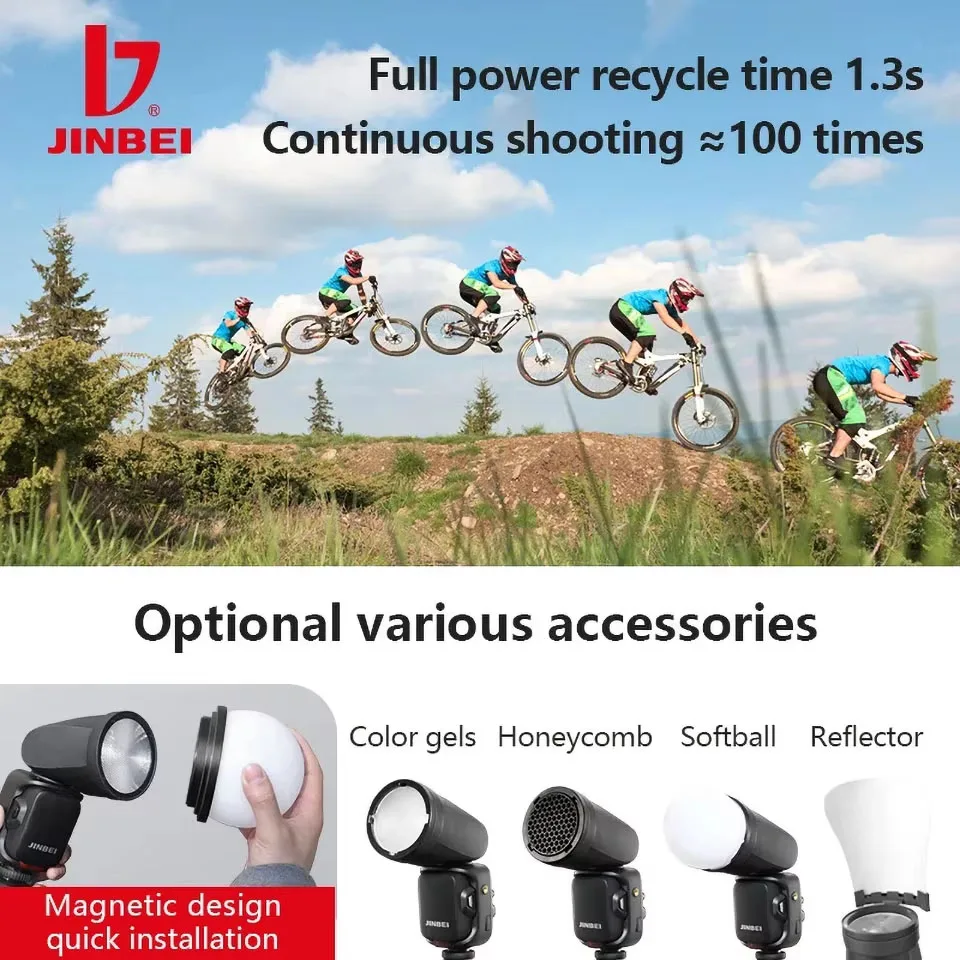 JINBEI HD-2 MAX 2,8" Универсальный горячий башмак HSS TTL с сенсорным экраном 0 ° -360 °   Горизонтальное вращение 2,4 ГГц Вспышка для беспроводной камеры