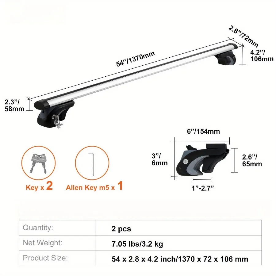

54 Universal Car Roof Rack Cross Bars Heavy Duty Aluminum Roof Rack for SUVs Sedans Adjustable with Locks 200 Lbs Capacity Fit