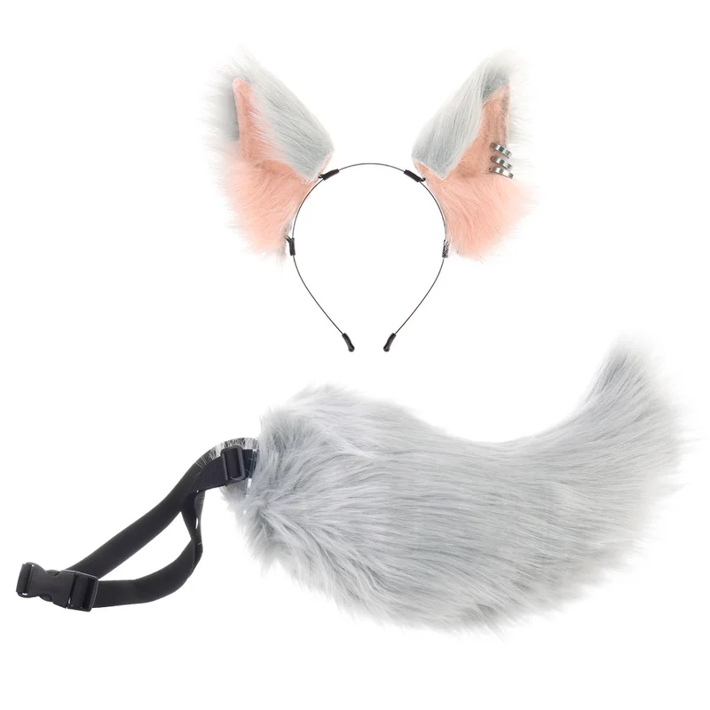 

Christmas Handmade Beast Ear Tail Set Plush Wolf Headpiece Silver Fox Performance Comic Exhibition Prop Festival Supplies